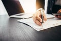 business man hands busy using cell phone at office desk Royalty Free Stock Photo