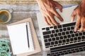 Business man hands using a laptop on workplace Royalty Free Stock Photo