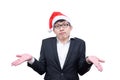 Business man has unknowing with Christmas festival themes isolated on white background. Royalty Free Stock Photo