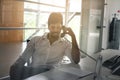 Business man having conversation on Landline phone Royalty Free Stock Photo