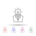 Business man head light bulb multi color icon. Simple thin line, outline vector of idea icons for ui and ux, website or mobile Royalty Free Stock Photo