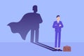 Business man hero concept. Young businessman standing confidently with superhero shadow. Leadership super hero in business. Royalty Free Stock Photo