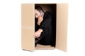 Business man hiding in a carton box Royalty Free Stock Photo