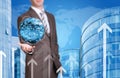 Business man hold Earth. New house and world as Royalty Free Stock Photo