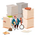 Business Man Hold Magnifying Glass Stacked Paper Document Paperwork Search