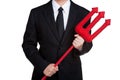 Business man hold Red trident isolated Royalty Free Stock Photo