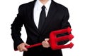 Business man hold Red trident isolated Royalty Free Stock Photo