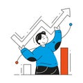 Business man holding arrow financial growth graph banking economic diagram vector flat illustration