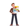 Business man holding big document folders stack