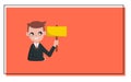 Business man holding blank sign board. flat vector illustration with copyspace. Royalty Free Stock Photo