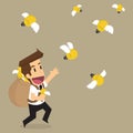 Business man holding bulb idea that fly, brainstormt Royalty Free Stock Photo