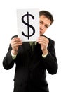 Business man is holding dollar mark Royalty Free Stock Photo