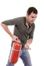 Business man holding fire extinguisher with empty Royalty Free Stock Photo
