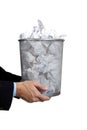 Business man holding full trash can Royalty Free Stock Photo