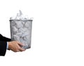 Business man holding full trash can Royalty Free Stock Photo