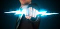 Business man holding glowing lightning bolt in his hands Royalty Free Stock Photo