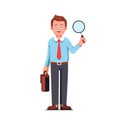 Business man holding magnifying glass in hands Royalty Free Stock Photo
