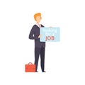 Business man holding placard with Looking for a Job lettering, unemployed male job seeker, recruitment, hiring vector Royalty Free Stock Photo