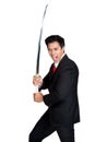 Business man holding samurai sword Royalty Free Stock Photo