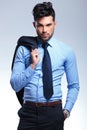 Business man with jacket on shoulder Royalty Free Stock Photo