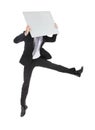 Business man jumping and holding billboard Royalty Free Stock Photo