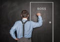 Business man knock by fist on boss door blackboard Royalty Free Stock Photo