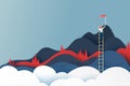 Business man on ladder reaching the red flag on the top of mountains.Success goal and Business concept Royalty Free Stock Photo