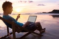 Business man with laptop on the beach Royalty Free Stock Photo