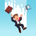 Business man with laptop falling down from the sky Royalty Free Stock Photo