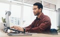 Business man, laptop and information technology, tech support and serious while working in office. Typing, glitch or 404 Royalty Free Stock Photo