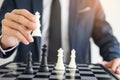 business man leader of a successful business holding the chess i Royalty Free Stock Photo