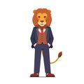 Business man with a lion head standing confidently Royalty Free Stock Photo