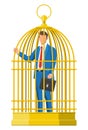 Business man locked in birds cage. Royalty Free Stock Photo