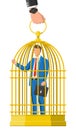 Business man locked in birds cage. Royalty Free Stock Photo