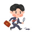 business man looking at arrows pointing with Magnifying glass Royalty Free Stock Photo