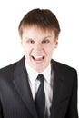 Business man makes crazy face Royalty Free Stock Photo