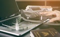 Business man making call for travel and global communication Royalty Free Stock Photo