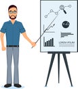 Business man making presentation near whiteboard Royalty Free Stock Photo