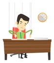 Business man marionette on ropes working. Royalty Free Stock Photo