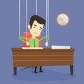 Business man marionette on ropes working. Royalty Free Stock Photo