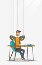 Business man marionette on ropes working. Royalty Free Stock Photo