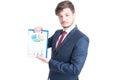 Business man or marketing manager showing charts clipboard Royalty Free Stock Photo