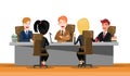 Business man meeting at a big conference desk. Startup company. People working together. Modern colorful flat style Royalty Free Stock Photo