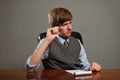 Business Man in Meeting Thinking with Notepad Royalty Free Stock Photo