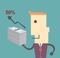 Business man with money , graph and fifty percent