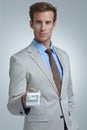 Business man, money offer and payment for bribe, trade and POV deal in investment or exchange. Person or corporate Royalty Free Stock Photo