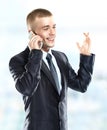 Business man at the office building on phone Royalty Free Stock Photo