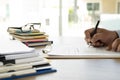 Business man Office employee working contract with documents Stacks of Files paper and law