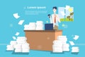 Business Man Office Interior Desk Stacked Paper Document Paperwork