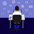 Business man or office worker sitting on a chair at the desk in the office,back view, flat design, cartoon stock illustrati